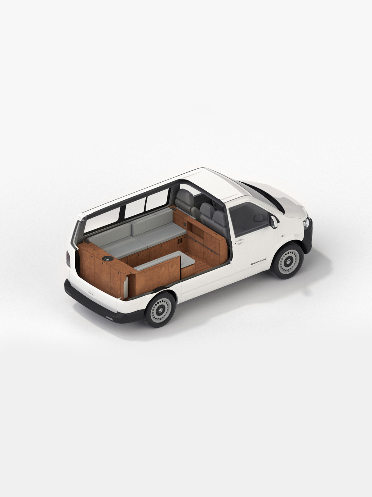 Modélisation 3D d'un Volkswagen T5 avec aménagement sur mesure